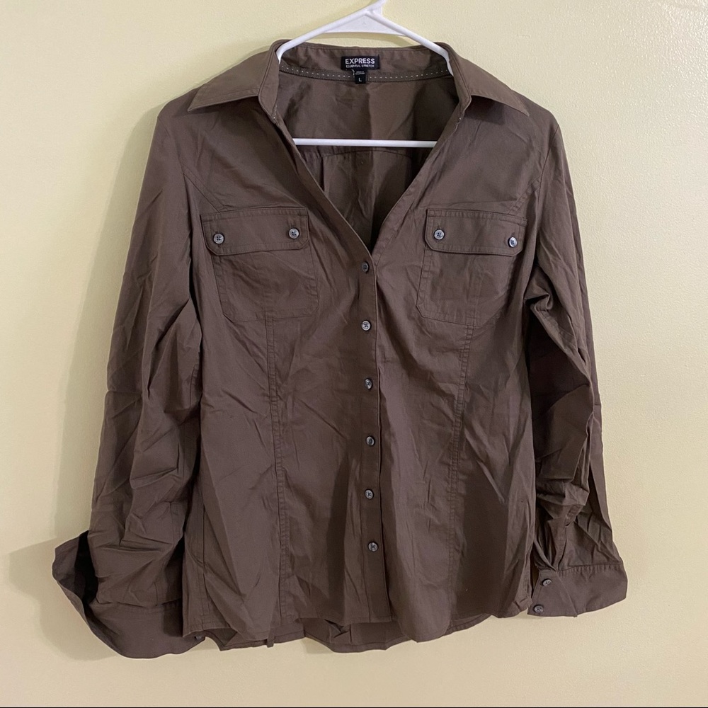 Express Army Green Button Down Shirt Size L